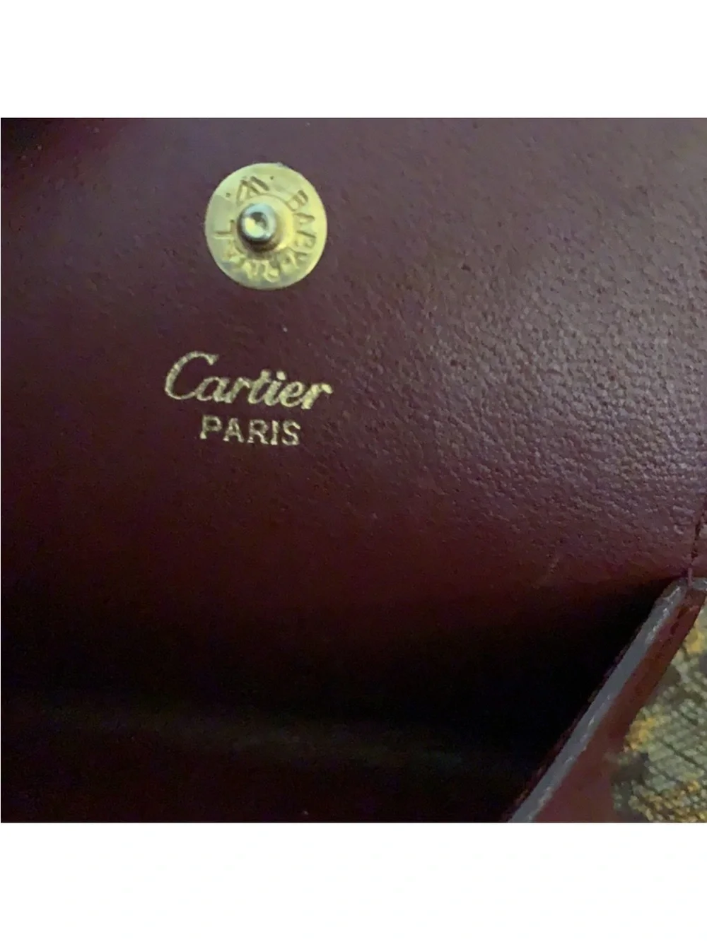 Cartier Burgundy Leather Money Clip with Gold Corners